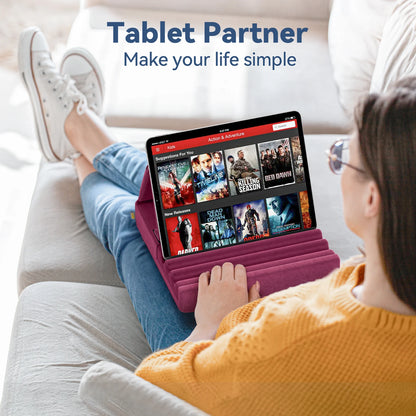 KDD Foldable Tablet Pillow Stand – Soft Lap & Desk Holder with Stylus Pocket for iPad Pro