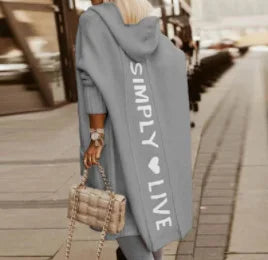 2023 Autumn/Winter Sweater Cardigan – Lapel Hooded Long Knit Coat with Letter Design, Loose Fit for Women
