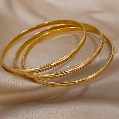 3-Piece 18K Gold-Plated Stainless Steel Bangle Set - Minimalist Glossy Waterproof Bracelets for Women