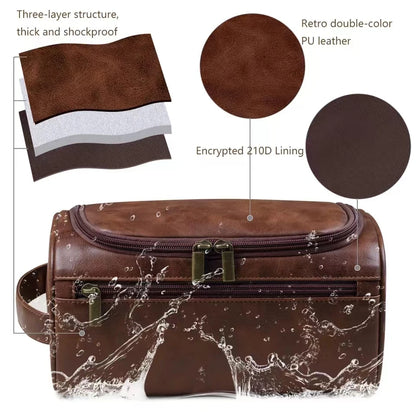 Leather Toiletry Bag for Men and Women - Large Dopp Kit, Hanging Travel Bag for Cosmetics and Essentials
