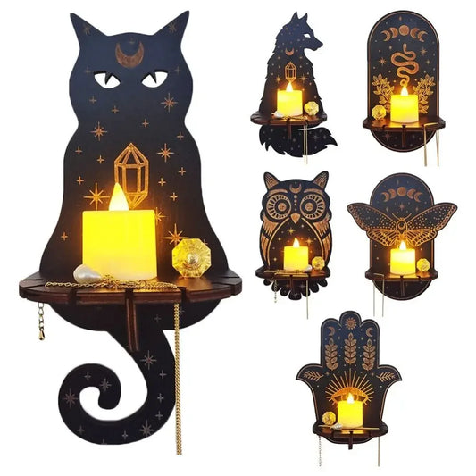 Wooden Wall Shelf Display Stand - Hanging Candle Holder & Decorative Home Storage Shelf