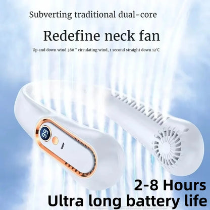 8000mAh USB Neck Fan - Portable Bladeless Rechargeable Cooling Fan with LED Display for Outdoor & Handheld Use