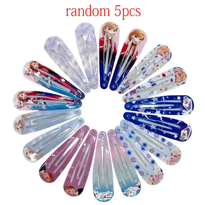 Random 5/10pcs Frozen Elsa Hair Clips, Cute Disney Hair Accessories, Digital Printed, Minimalist Birthday Gifts for Children