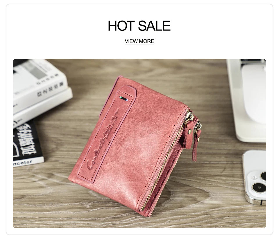 CONTACT'S Genuine Leather Short Wallet for Women — Luxury Designer Card & Coin Holder, Mini Money Clip Wallet with Free Shipping