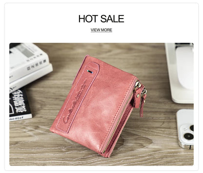 CONTACT'S Genuine Leather Short Wallet for Women — Luxury Designer Card & Coin Holder, Mini Money Clip Wallet with Free Shipping
