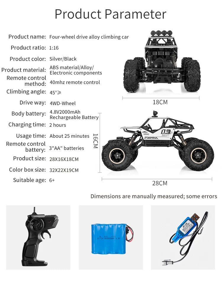 1:12 RC Off-Road 4WD Monster Truck – High-Speed 20Km/h All-Terrain Remote Control Car for Adults & Beginners
