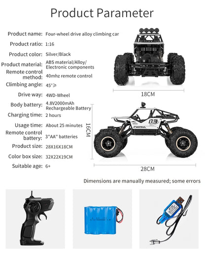 1:12 RC Off-Road 4WD Monster Truck – High-Speed 20Km/h All-Terrain Remote Control Car for Adults & Beginners