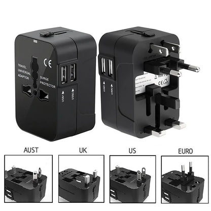 Global Travel Conversion Plug – Dual USB Port EU/UK/US/AU AC Power Charger Universal Adapter Socket Converter