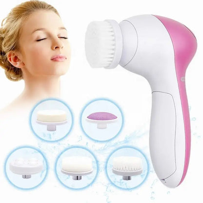 5-in-1 Electric Facial Cleansing Brush - Face Wash, Spa Massage & Blackhead Cleaning Skincare Tool