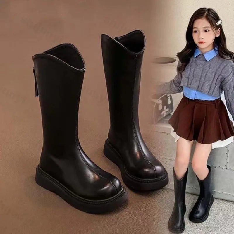 Children’s Knee-High Boots 2025 – Autumn Girls Princess Boots, Comfortable Non-Slip Zipper Long Boots for Students