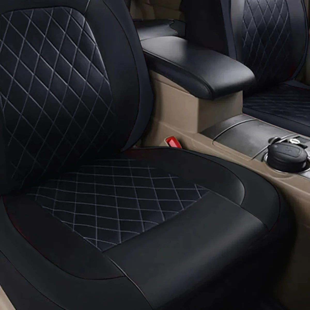 Universal 4PCS Faux Leather Car Seat Covers - All-Season Quilted Interior Seat Protector Set