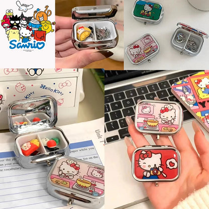Kawaii Hello Kitty Divided Metal Medicine Box – Portable Travel Packing, Cute Mini Moisture-Proof & Light Storage Box