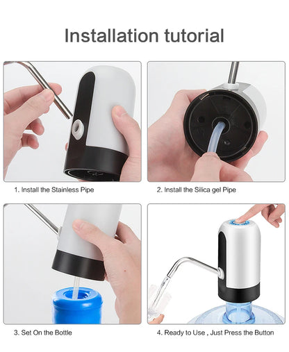 Portable Automatic Water Pump — USB Rechargeable Mini Electric Dispenser with Switch for 5-Gallon Bottles