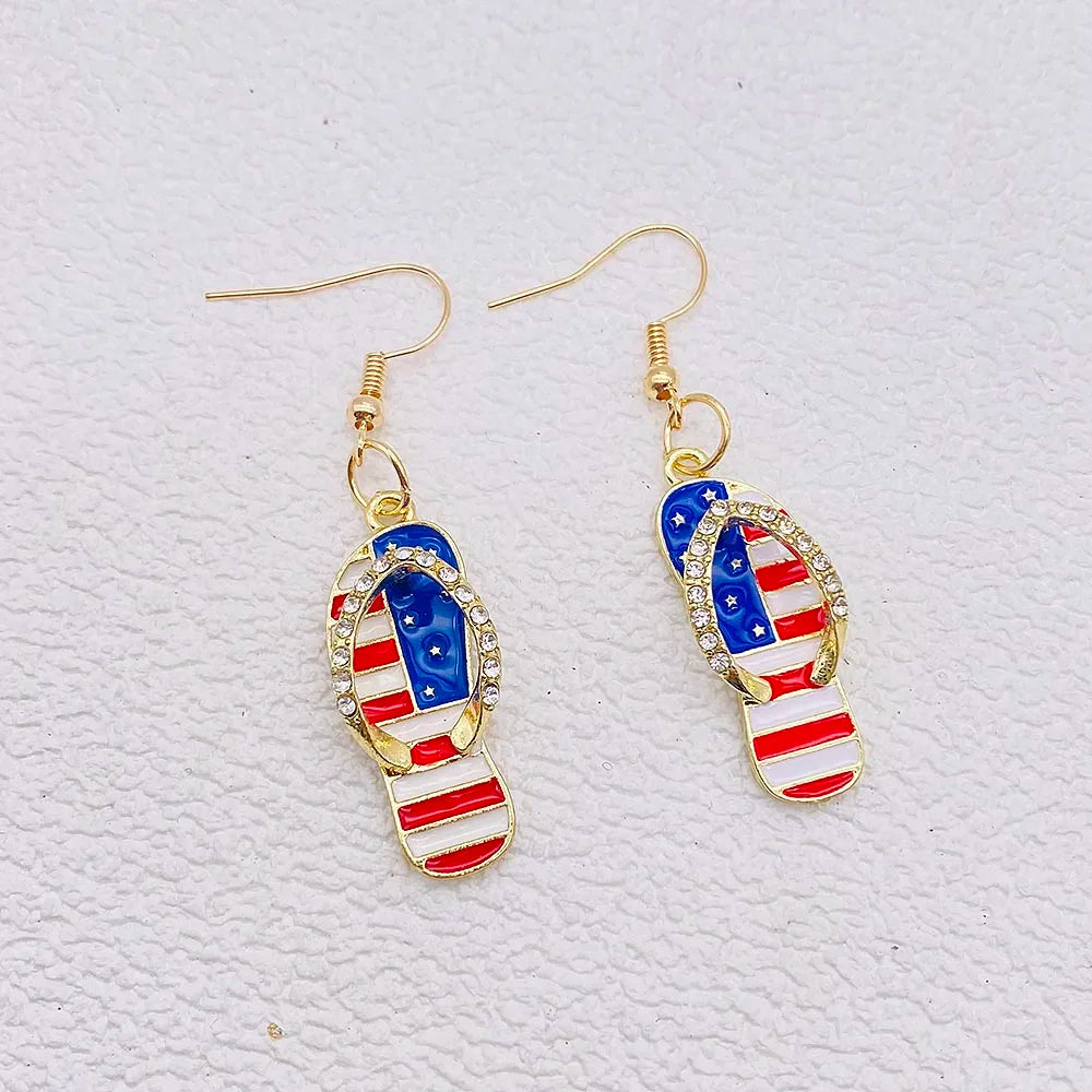USA Flag Hat Wing Charms Earrings - Patriotic 4th of July Rainbow Flag Dangle Jewelry for Women & Girls