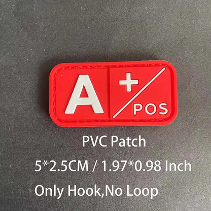 PVC Blood Type Hook Patch - A B AB O Positive Negative Military Tactical Badge for Backpack & Outdoor Gear