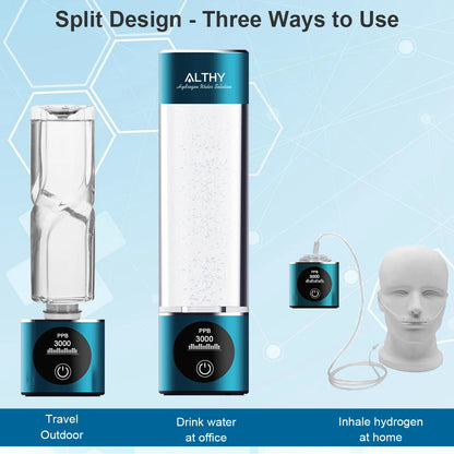 ALTHY Hydrogen Water Generator Bottle - DuPont SPE+PEM Dual Chamber Ionizer Cup with H2 Inhalation Device, PPB & Time Display