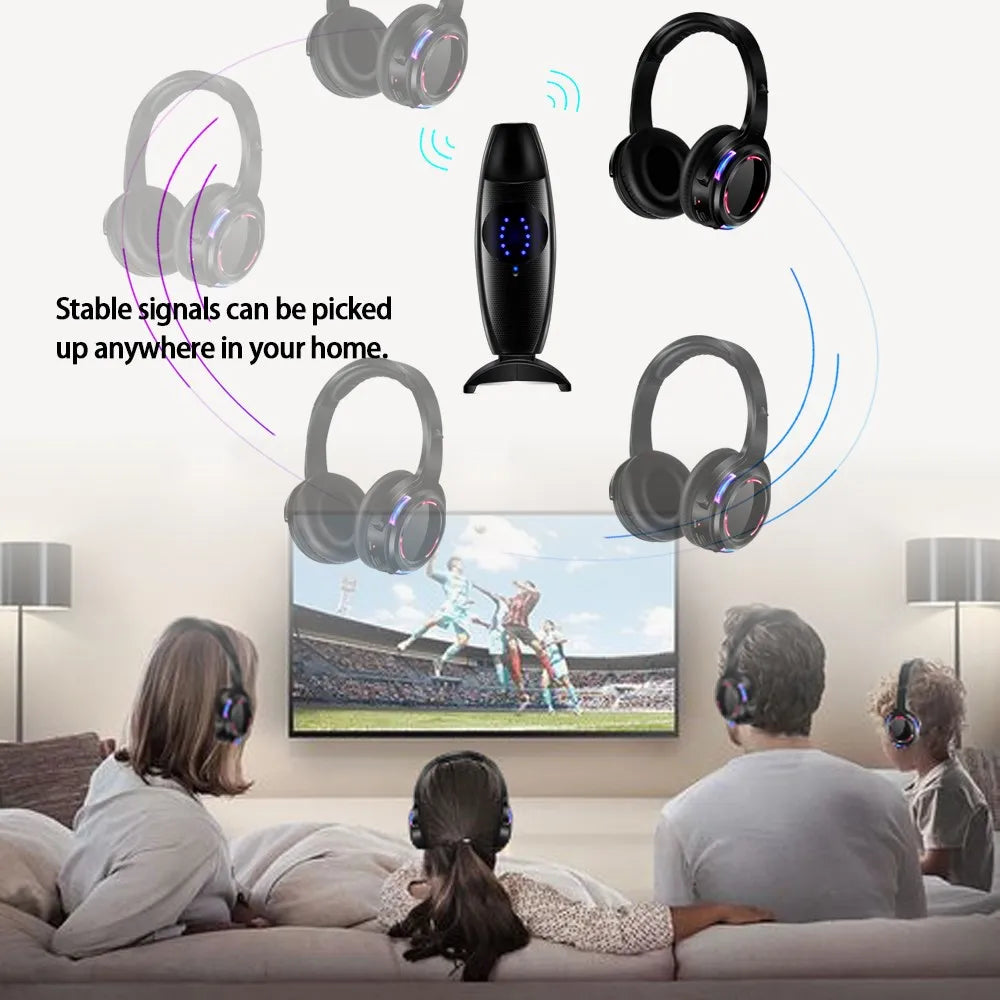 Silent Disco LED Headphones 10-Pack with 200m RF Wireless Transmitter – Party, DJ, Wedding, Club