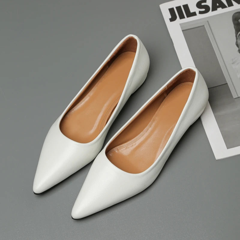 Women’s Pointed Toe Leather Heels – Shallow Mouth Square Heel Elegant Dress Shoes, Zapatos Mujer