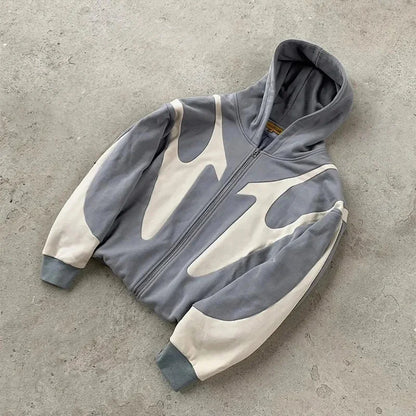 American Retro Devil Print Hoodie - Y2K Harajuku Zip-Up Streetwear Sweatshirt