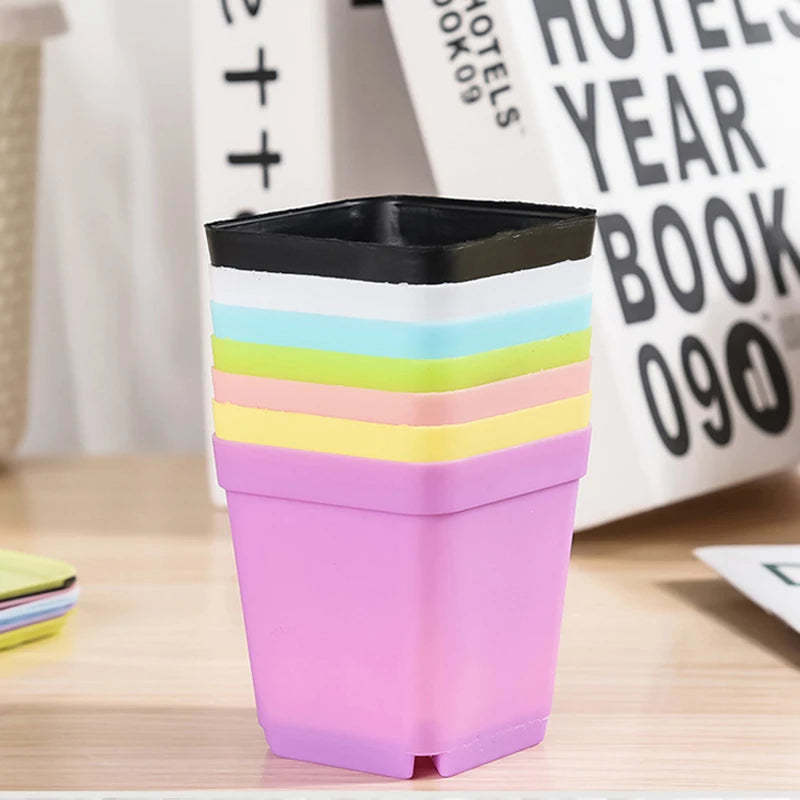 10PCS Mini Gardening Pots Set - Small Square Plastic Pots in Seven Colors, Perfect for Succulents and Seedlings - TMZ Seedling Tray Collection