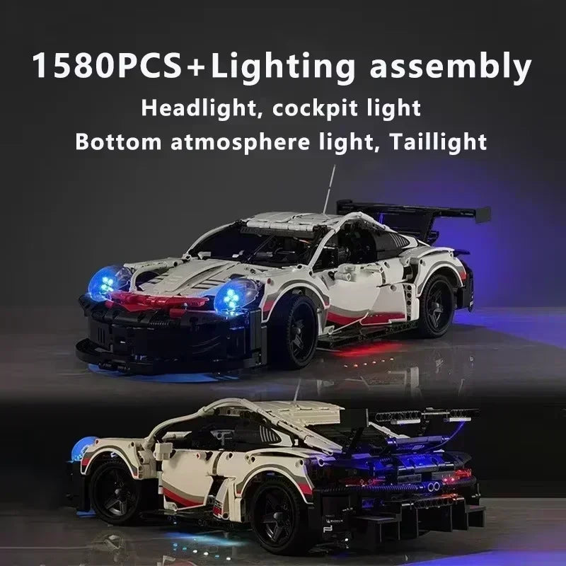 911RSR 1580PCS RC Racing Car Building Set – Technical Model with LED Lights, MOC Bricks Adult Toy Gift