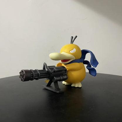 Pokemon Series Psyduck Gatling Gun Figure — Cute Duck Anime Figurine Collectible Toy, Creative Model Gift for Birthdays