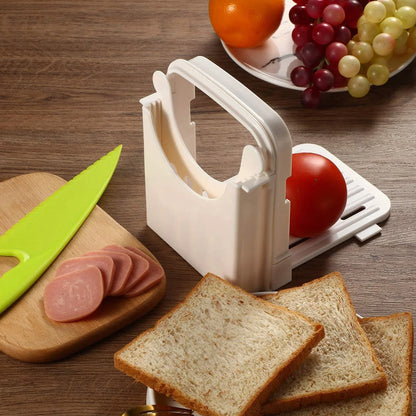Foldable Adjustable Bread Slicer - Convenient Plastic Bread Cutting Tool for Loaves, Cheese, and Pastries