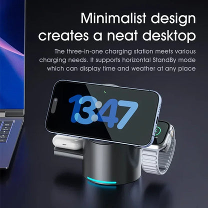 Truly Qi2 3-in-1 MagSafe Magnetic Touch Wireless Charger — Fast Charging Dock for iPhone, Android, Apple Watch & AirPods