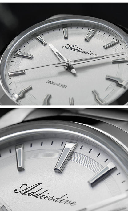 ADDIESDIVE 36MM Men's Stainless Steel Quartz Watch — Luxury Bubble Mirror Glass, 100M Waterproof Timepiece AD2066