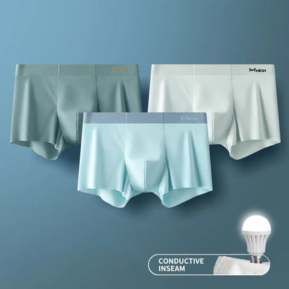 MiiOW 3-Piece Ice Silk Men's Boxer Briefs - Seamless Anti-Static Metal Fiber Comfort Underwear
