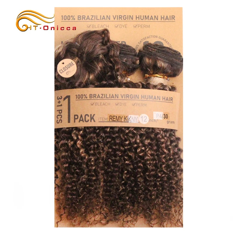 Kinky Curly Human Hair Bundles with Closure – Short Indian Hair Bundles with Circular Closure