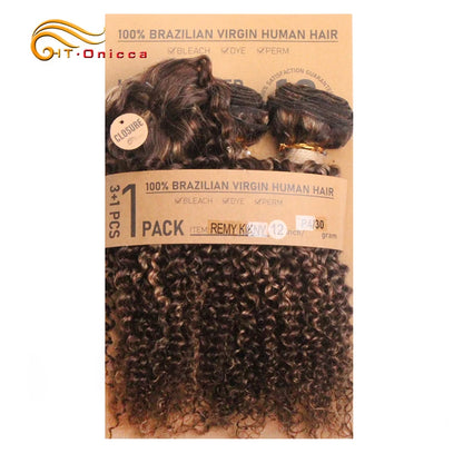 Kinky Curly Human Hair Bundles with Closure – Short Indian Hair Bundles with Circular Closure