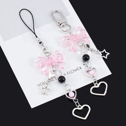 Y2K Bow Heart Star Phone Charm - Kawaii Goth Keychain Pendant for Bags & Cute Accessories