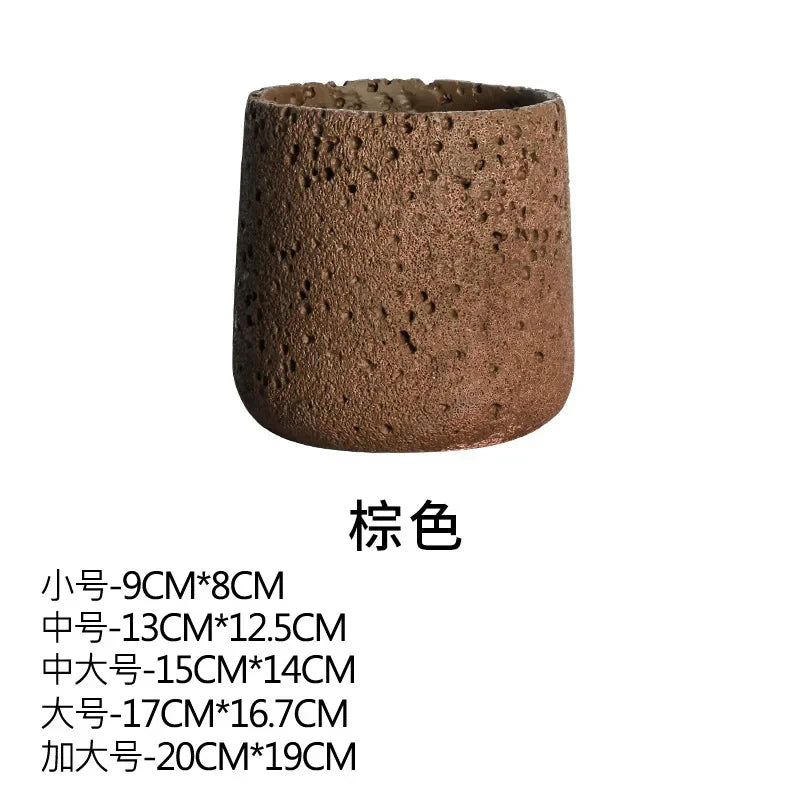 Nordic Cement Flower Pot - Mountain Stone Planter with Tray for Indoor & Outdoor Decor