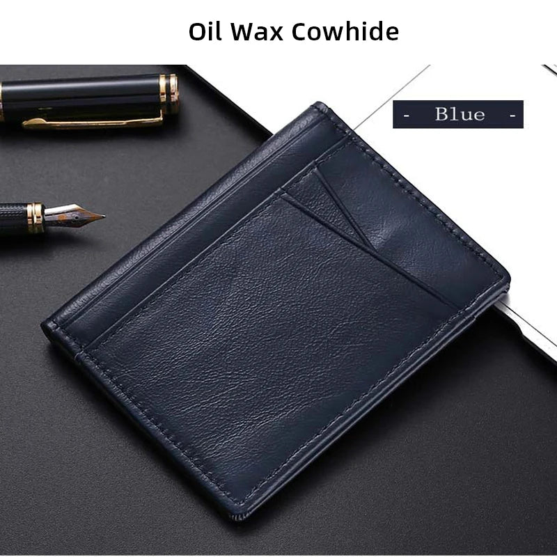 YUECIMIE Super Slim Leather Wallet – Genuine Mini Credit Card Holder, Thin Soft Purse for Men