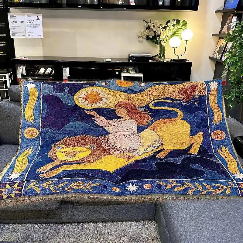 Animal Sofa Blanket Cover – European Village Cartoon Tapestry for Home Decor, Sofa, Bed & Camping