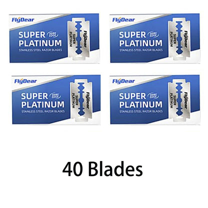 Double Edge Beard Shaver Set – Men's Classic Stainless Steel Razor with Trimmer Blades and Storage Box