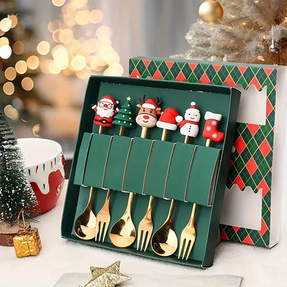 2/4/6 Pcs Christmas Fork and Spoon Set – Stainless Steel Creative Tableware | Coffee, Tea, and Dessert Forks and Spoons Gift Set