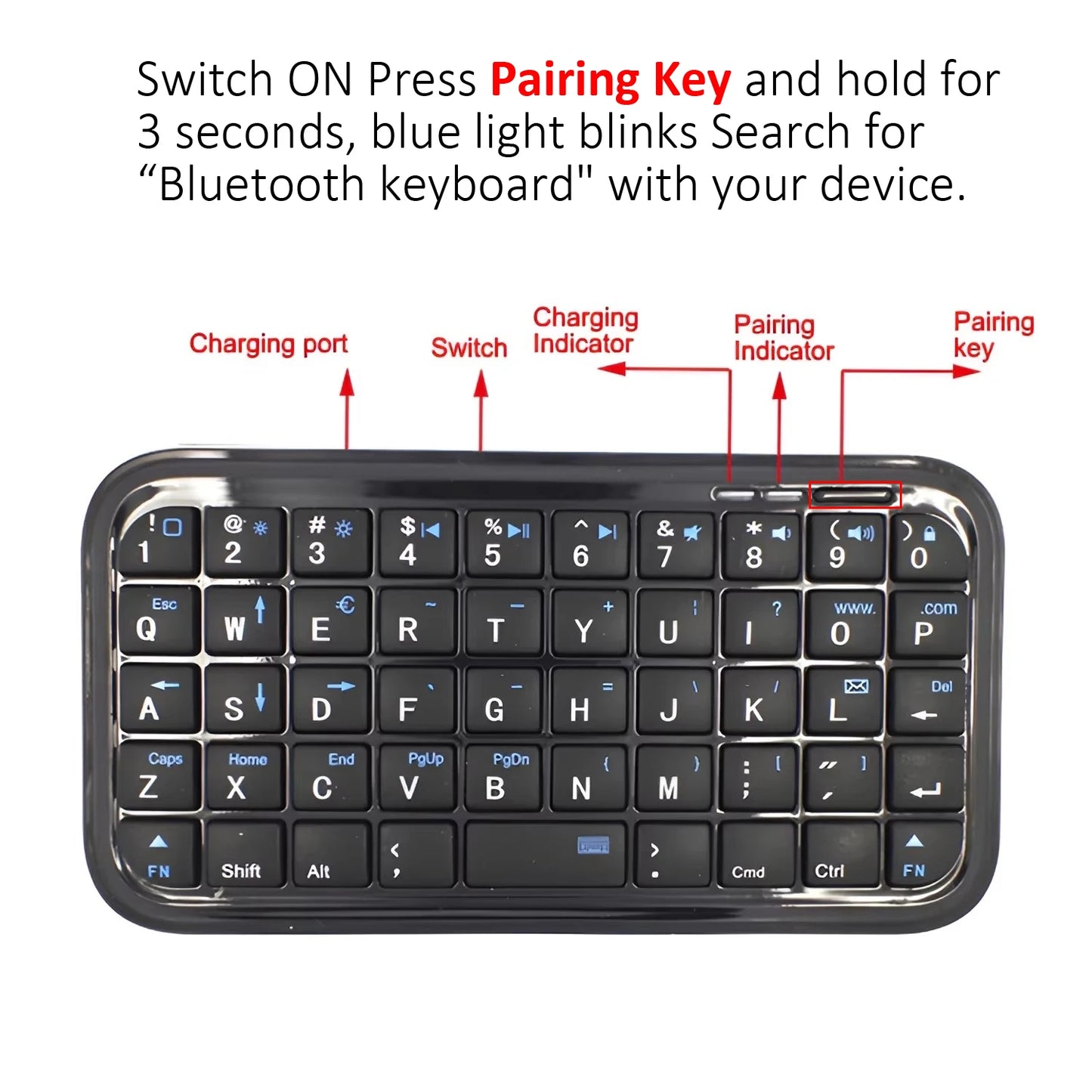 Mini Rechargeable Type-C Bluetooth 3.0 Keyboard – Slim 49-Key Wireless Keypad for Tablets & Smartphones
