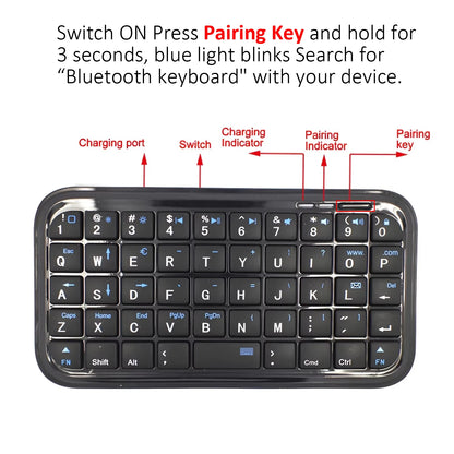Mini Rechargeable Type-C Bluetooth 3.0 Keyboard – Slim 49-Key Wireless Keypad for Tablets & Smartphones