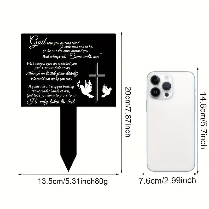 Waterproof Memorial Suncatcher Grave Marker – Black Remembrance Plaque Stake with Dove for Cemetery & Garden