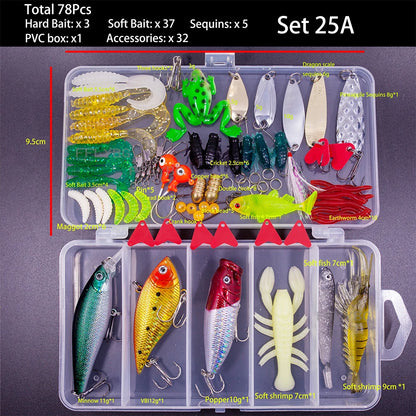 FFLYBG Mixed Fishing Lure Set with Box – Soft & Hard Bait Kit Including Minnow, Metal Jig Spoon & Crankbait for Bass and Pike Fishing Tackle Kit