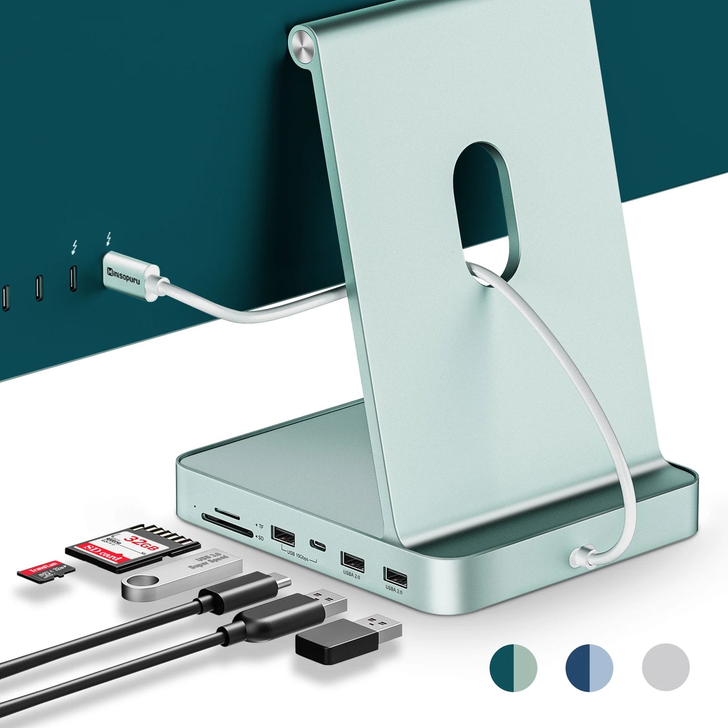Minisopuru USB-C Hub for iMac 24-Inch 2021/2023/2024 — Supports M.2 NVMe SSD, USB-C/A 10Gbps, SD/TF Card Reader Accessories
