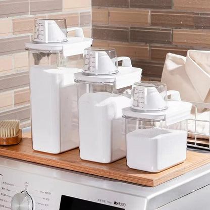 Airtight Laundry Detergent Dispenser – Clear Powder & Liquid Storage Container with Lid Jar