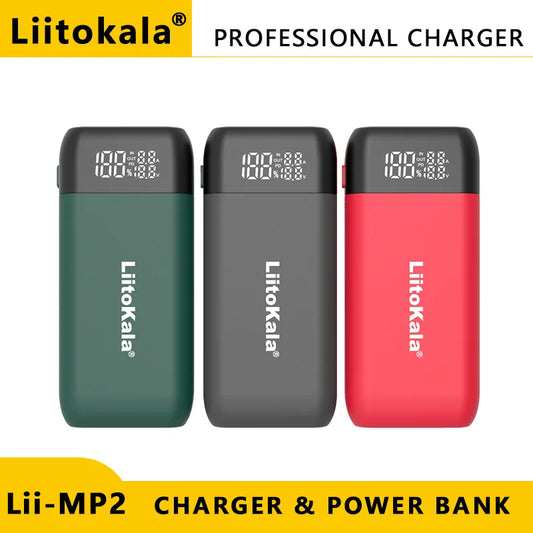 LiitoKala Lii-MP2 Battery Charger & Power Bank - 18650/21700 Rechargeable with QC3.0 Input/Output & Digital Display
