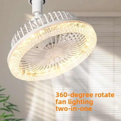 Smart Remote Control Ceiling Fan with LED Light - E27 Base, Adjustable Desktop-Style Design for Living Room