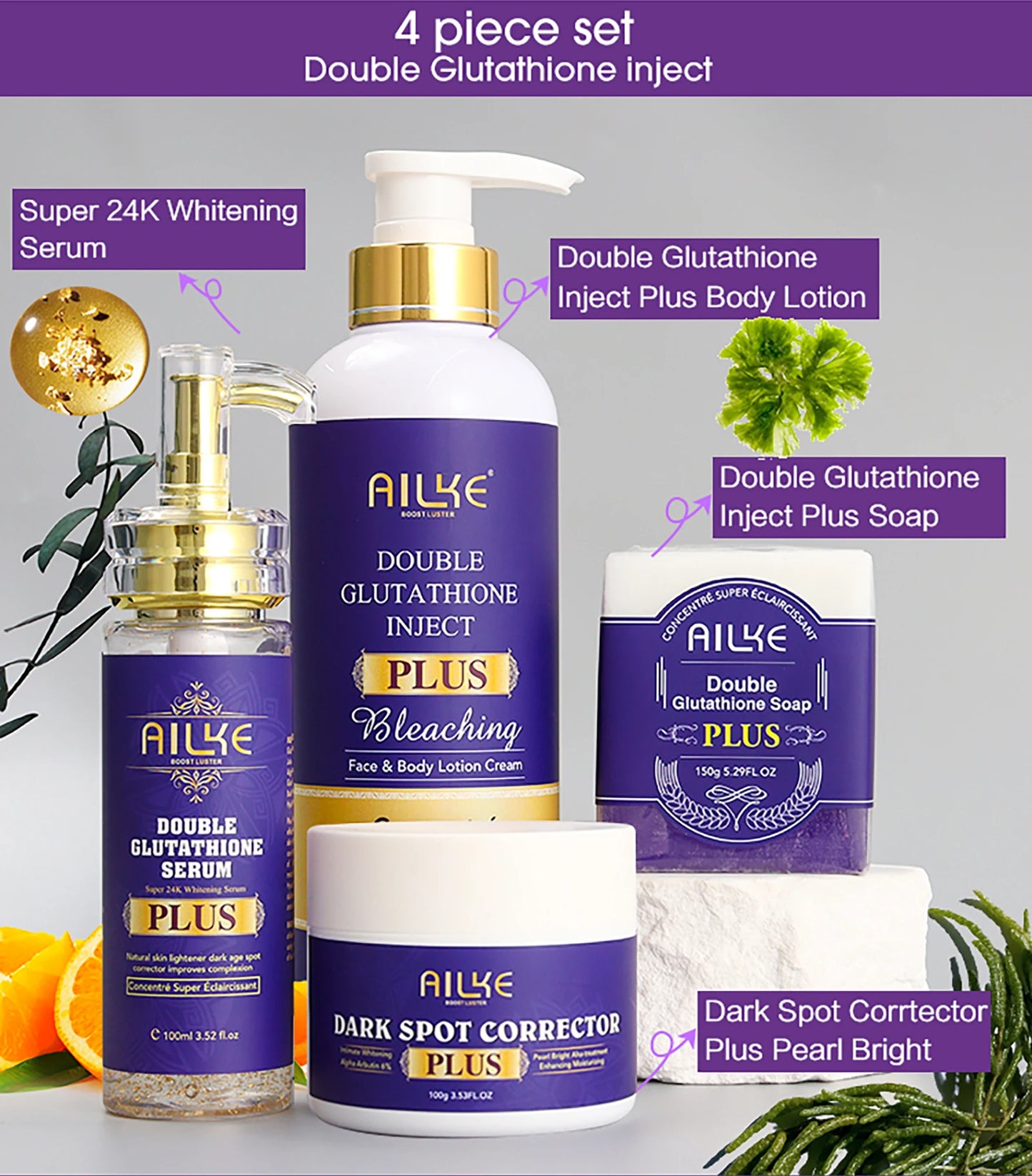 AILKE Glutathione Lightening Body Lotion – Moisturizing & Hydrating for Even Skin Tone and Dark Spot Improvement