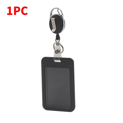 Retractable Black Card Holder - Premium Work ID & Student Meal Card Badge Holder