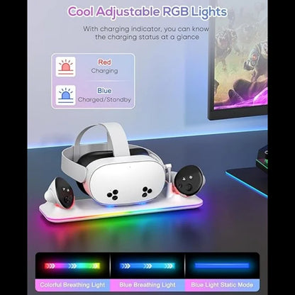 Kinwin PD 18W Fast Charging Dock for Meta Quest 3S – RGB Light Magnetic Charging Station for Oculus Accessories