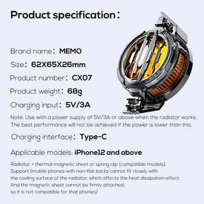MEMO CX08 CX07 CX04 DLA6 Magnetic Semiconductor Mobile Phone Cooler – Fast Cooling Radiator for Phones